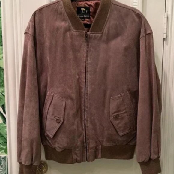 Vintage Nieman Marcus Suede Leather Bomber Jacket Tan Size 40 US L Made in Korea - Picture 1 of 7